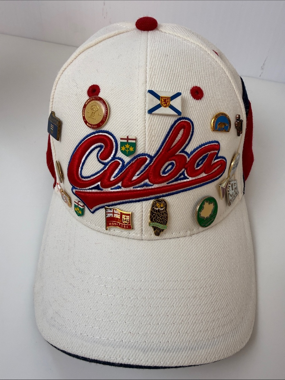 Darling mens Baseball Cap with White and Red Accents